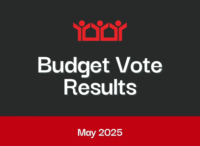 graphic that says: Budget Vote Results May 2025